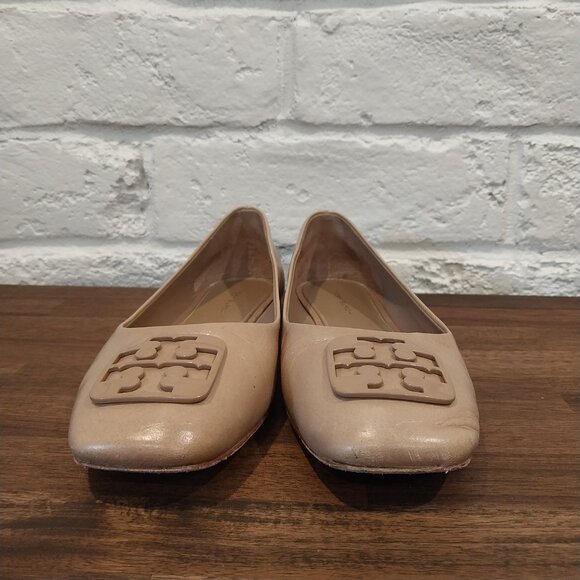 Tory Burch Beige Leather Minnie Travel Ballet Flats | Harrods US Tory Burch Flat Shoes Size 6 Beige Leather Logo Ballerina Slip On Nude.